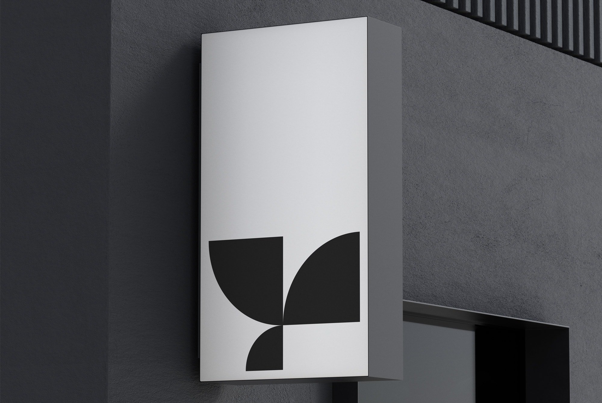 Rectangular outdoor billboard mockup with minimalist geometric design on modern building exterior. Ideal for graphic designers print mockups SEO.