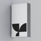 Minimalist billboard mockup with a geometric design mounted on a gray wall. Perfect for showcasing branding and advertising on digital assets for graphic designers.