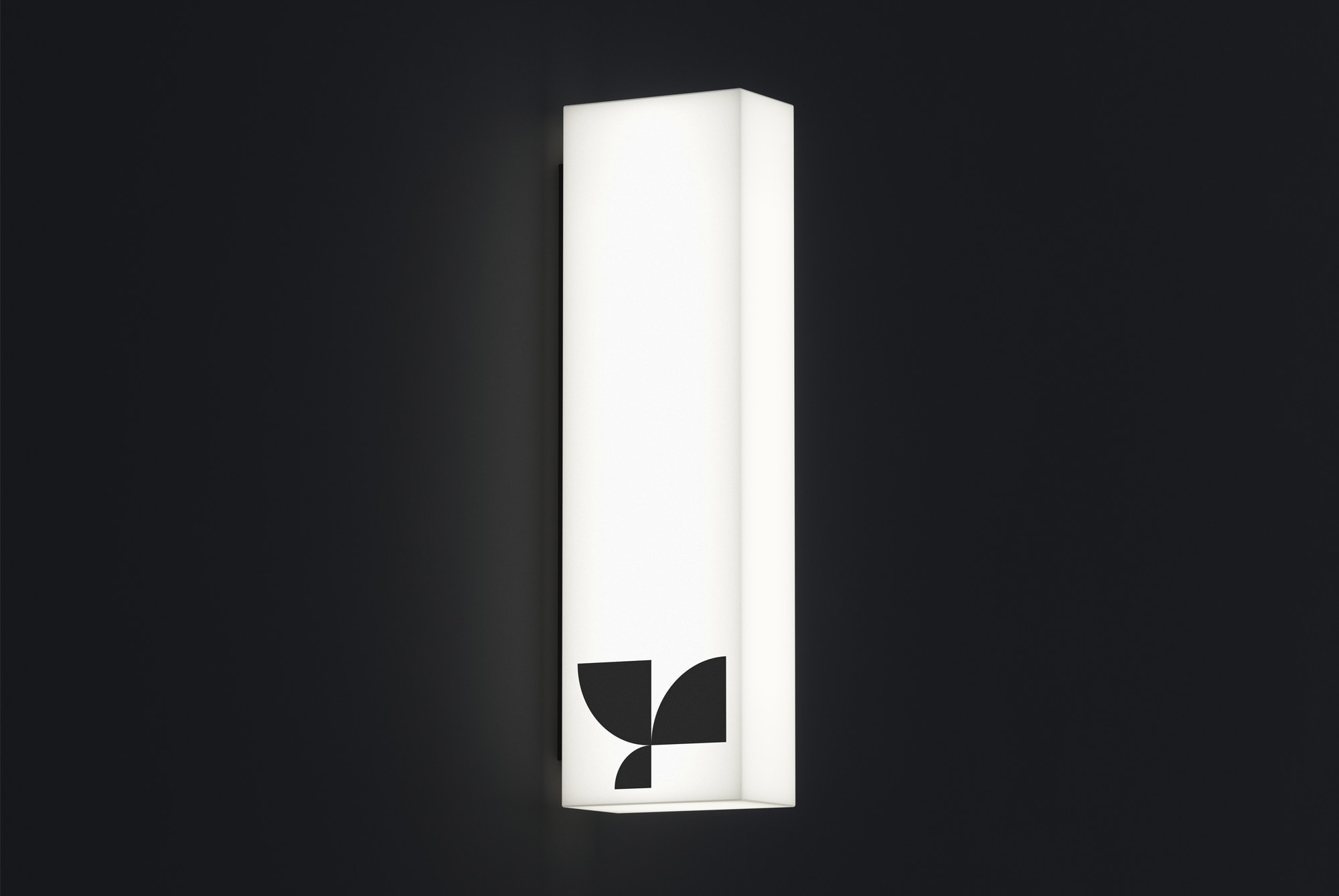 Minimalist vertical lightbox mockup with geometric logo on a dark background. Ideal for graphic designers seeking quality print or billboard mockup templates.