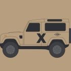 Illustrated beige off-road vehicle side view with black X logo ideal for automotive graphics mockups packaging mockups and digital design assets