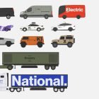 Illustration of various vehicle mockups including delivery vans, a sports car, trucks, and off-road vehicles suitable for graphic design and tech mockups.