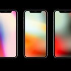 Three smartphone tech mockups with colorful gradient screens on black background perfect for graphic design projects or digital assets for designers.