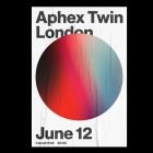 Concert poster mockup with gradient circle graphic and bold text reading Aphex Twin London June 12. Print mockup for graphic designers Concert poster mockup