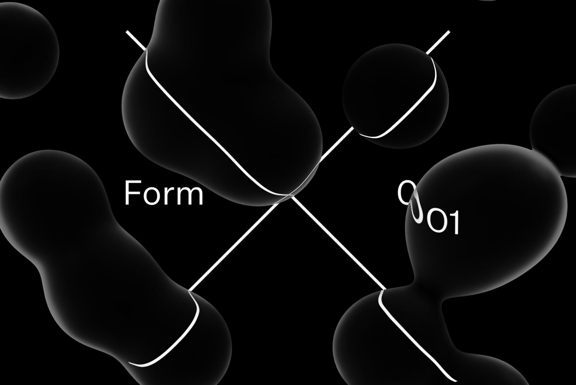 Abstract digital artwork with glowing lines and organic shapes on a black background, suitable for print, tech, and graphic mockups for designers.