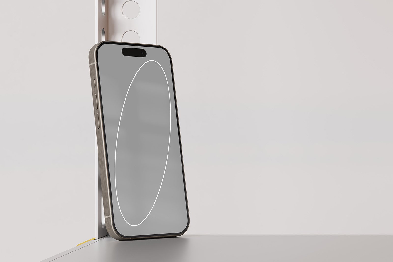 Elegant smartphone tech mockup against a minimalist backdrop perfect for showcasing mobile app designs and graphic elements for digital asset stores.