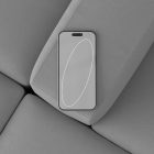 Smartphone mockup on a grey couch, ideal for tech and app design presentations. High-resolution, customizable, suitable for graphic designers and web projects.