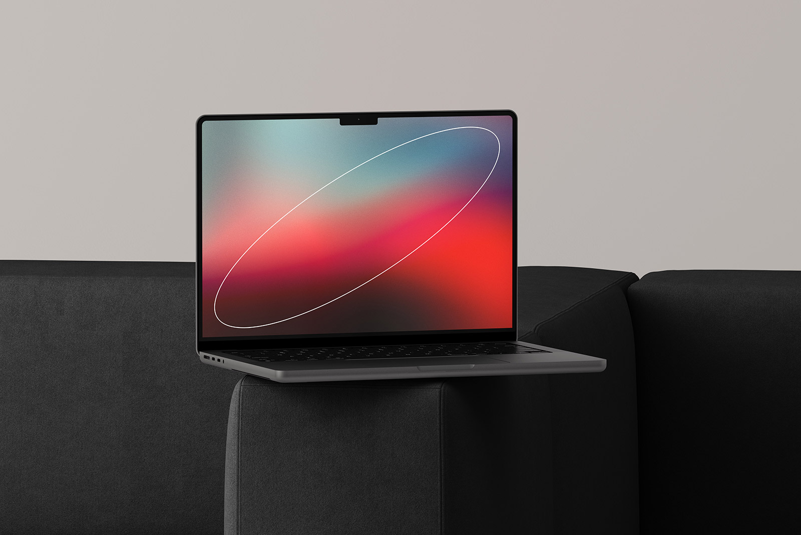 Laptop tech mockup for graphic designers featuring a minimalist background ideal for showcasing website designs or digital presentations for tech assets