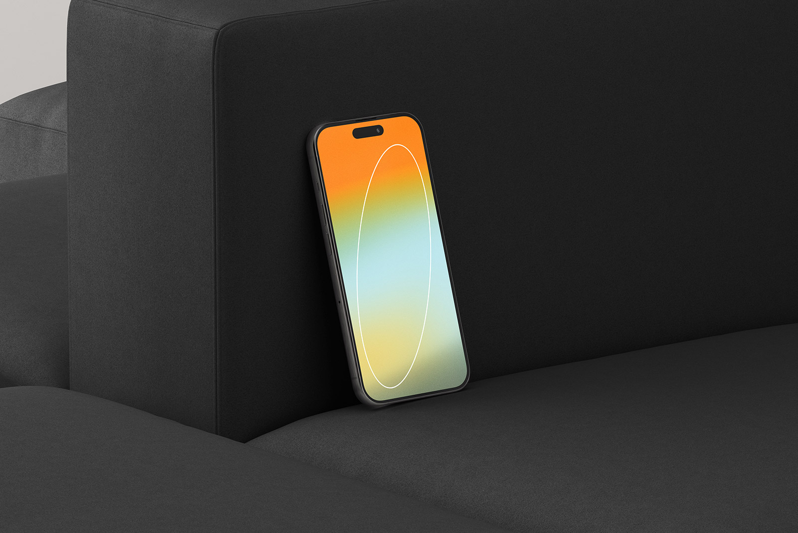 Mobile phone mockup on a dark sofa ideal for tech mockups showcasing smartphone designs for graphic designers digital assets for design projects