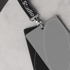 ID card lanyard mockup featuring black and grey cards on a marble surface, ideal for graphic designers creating tech and print mockups.