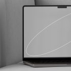 Minimalistic laptop tech mockup with grey background perfect for graphic designers seeking modern sleek digital assets for showcasing web design and apps.