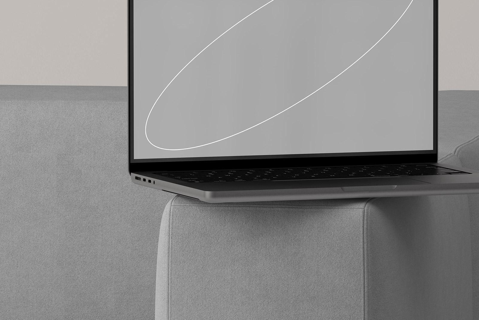 Modern laptop display mockup with minimalistic design on a gray background suitable for tech mockups SEO keywords: tech mockups laptop display graphic designers