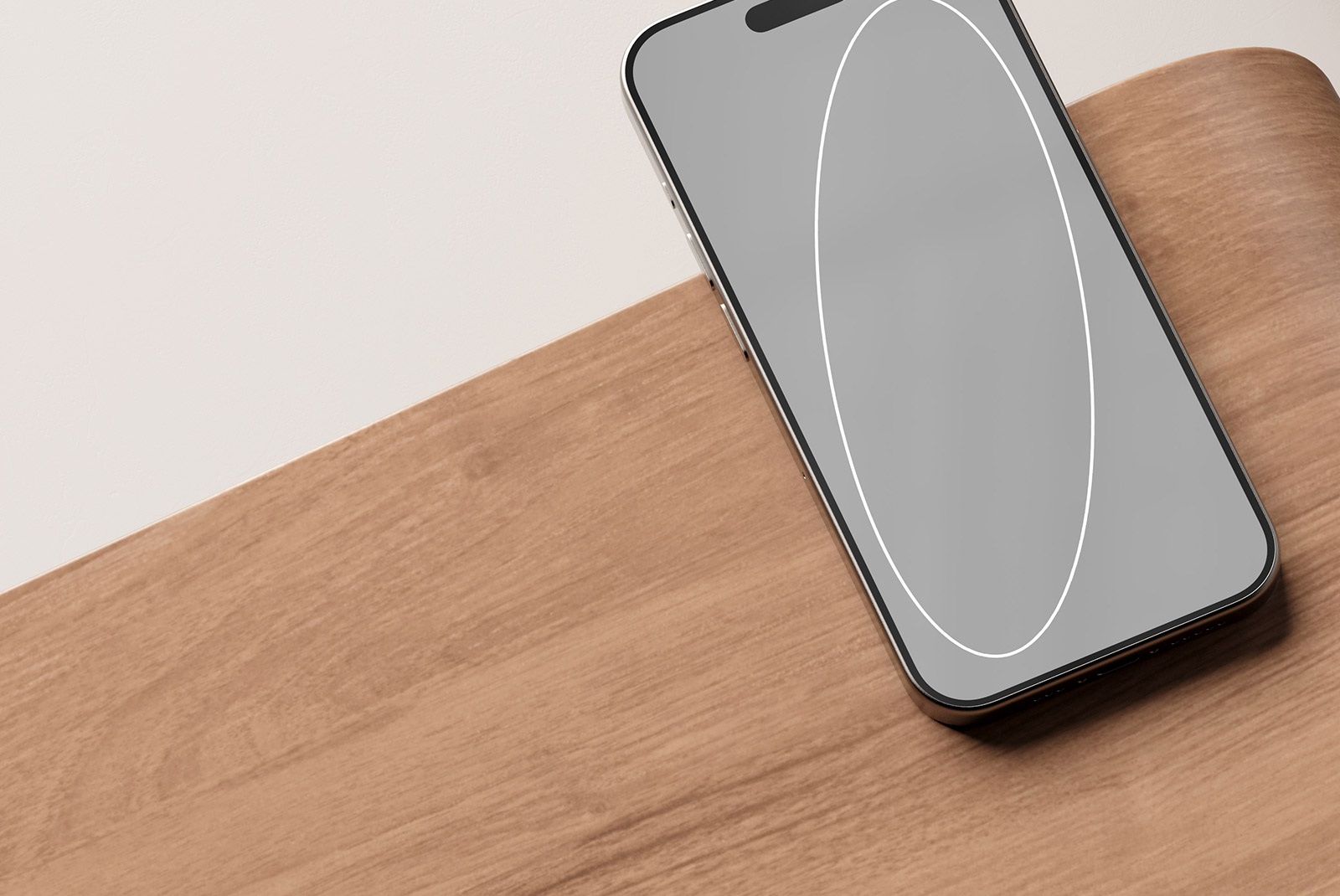 Modern smartphone screen mockup on wooden surface tech mockups clean design minimalistic display showcase digital assets for graphic designers PSD template